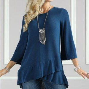 Suzanne Betro Slate Ruffle-Hem Tunic - Size: 2X